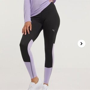 Puma DryCell Leggings Women XS Black Purple Colorblock Mesh Activewear Yoga